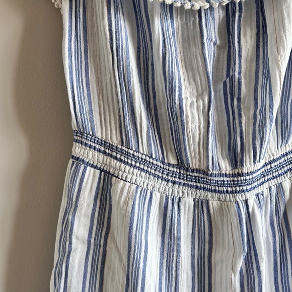 LoveShackFancy Elizabeth Striped Off-the-Shoulder Dress | Blue & White | Large - Picture 9 of 15